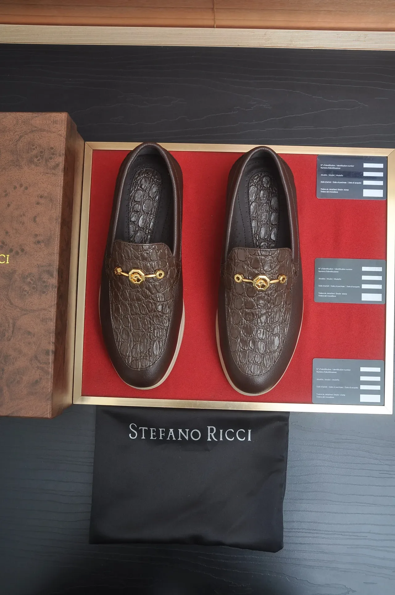 Stefano Ricci Brown Beige Crocodile-Embossed Leather Gold Horsebit Buckle Loafer 5
