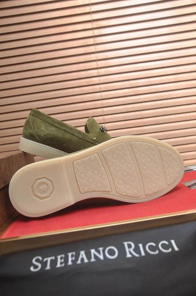 Stefano Ricci Mocassins en Daim Vert Olive avec Horsebit 3