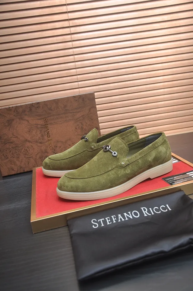 Stefano Ricci Mocassins en Daim Vert Olive avec Horsebit 4
