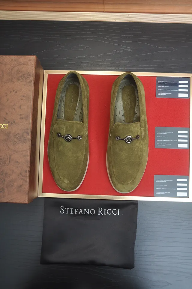 Stefano Ricci Mocassins en Daim Vert Olive avec Horsebit 5