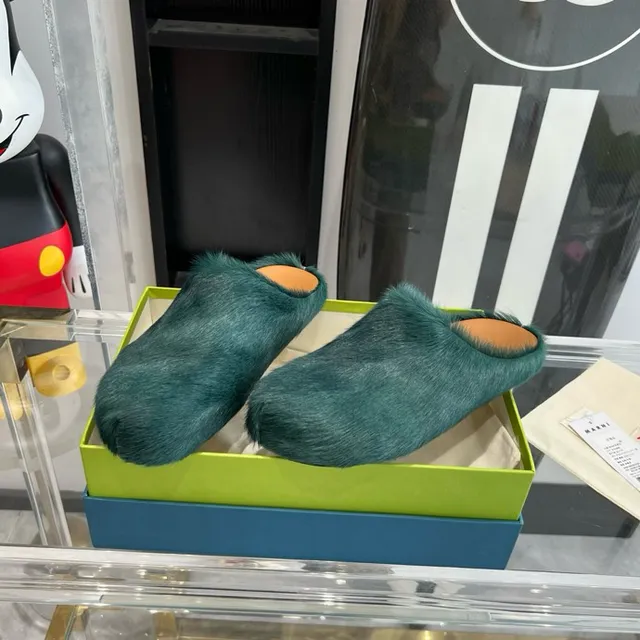 Teal Plush Fur Open-Back Slipper 2