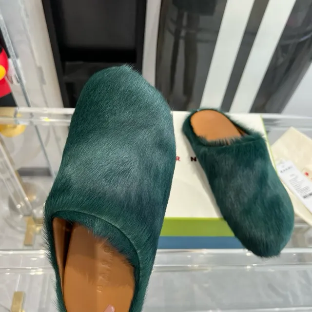 Teal Plush Fur Open-Back Slipper 6