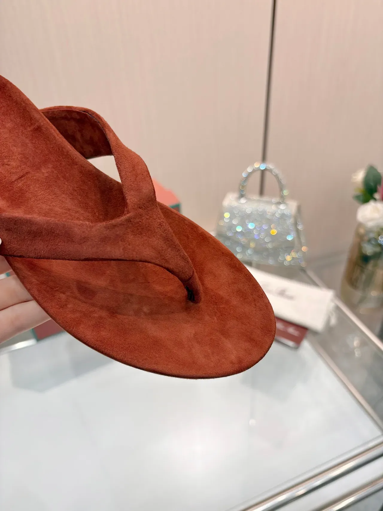 Terracotta Suede Y-Strap Flat Slippers 3
