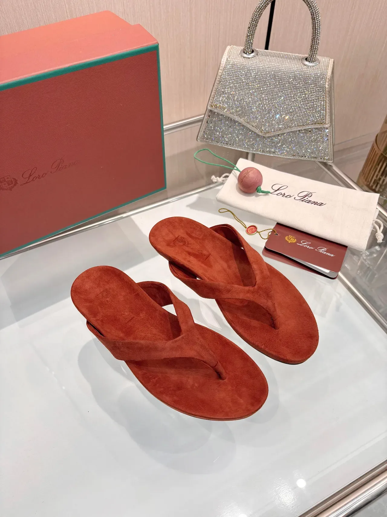 Terracotta Suede Y-Strap Flat Slippers 4