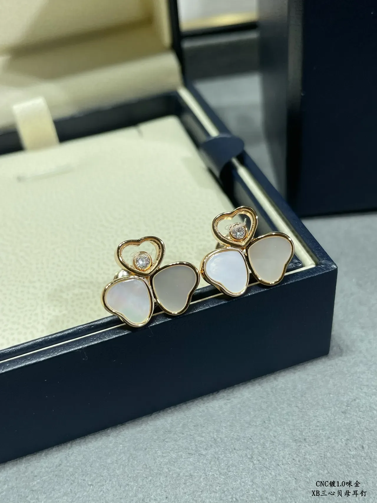 Three-Heart Mother-of-Pearl and Gold-Tone Stud Earrings 6
