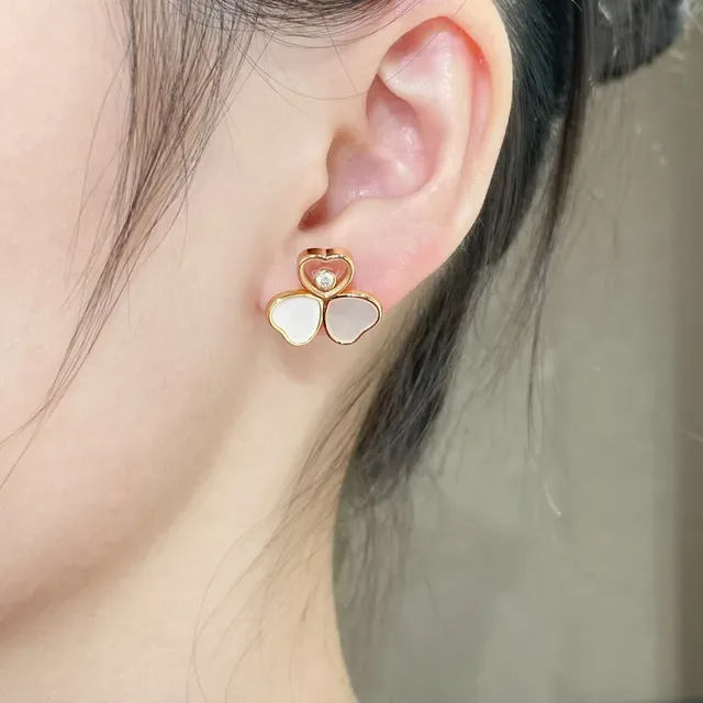 Three-Heart Mother-of-Pearl and Gold-Tone Stud Earrings 9