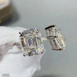 Transparent Silver Emerald-Cut Prong-Set Ring