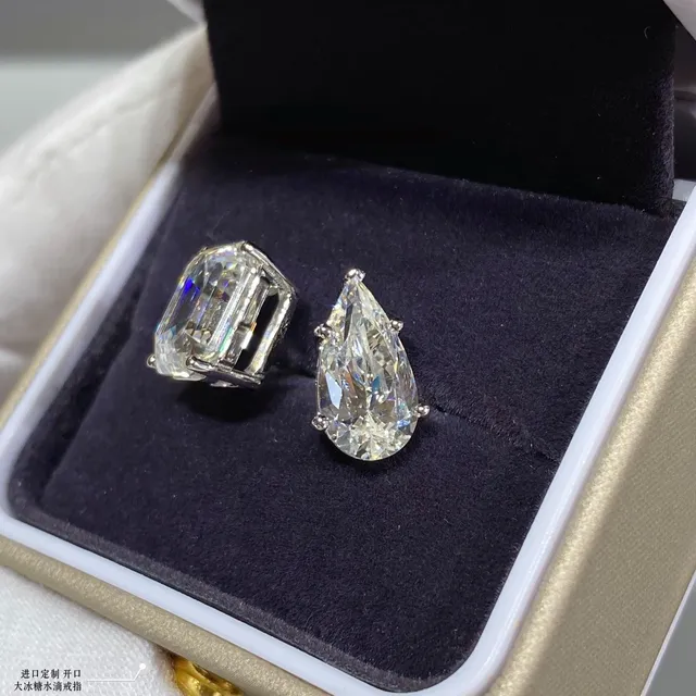 Transparent Silver Emerald-Cut Prong-Set Ring 6