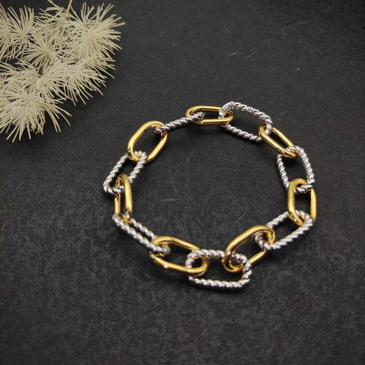 Two-Tone Twisted Rope Chain Oval Link Bracelet 6