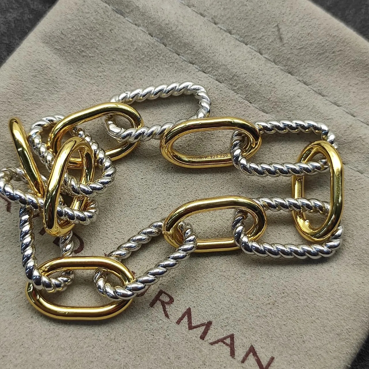 Two-Tone Twisted Rope Chain Oval Link Bracelet 8