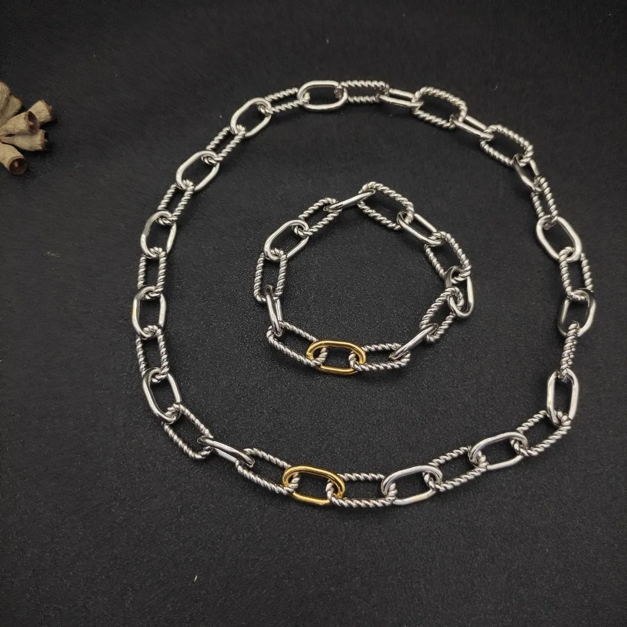 Two-Tone Twisted Rope Link Chain Necklace 6