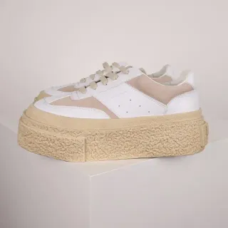 White and Beige Platform Lifestyle Sneaker