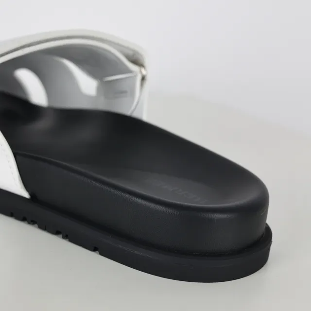 White and Black Double-Strap Slide Slippers 4