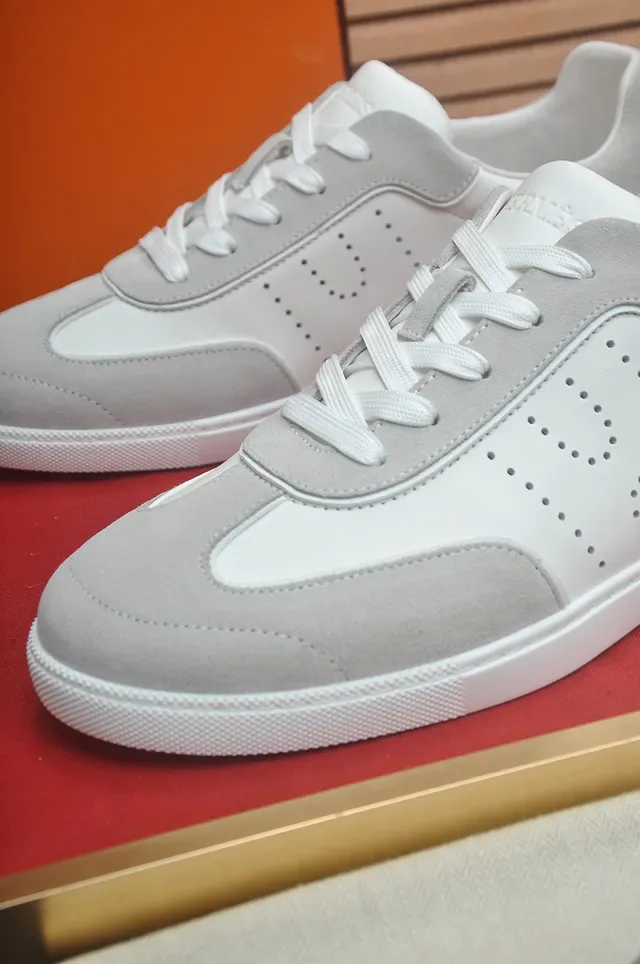 White and Gray Perforated Mixed-Material Lifestyle Sneaker 2
