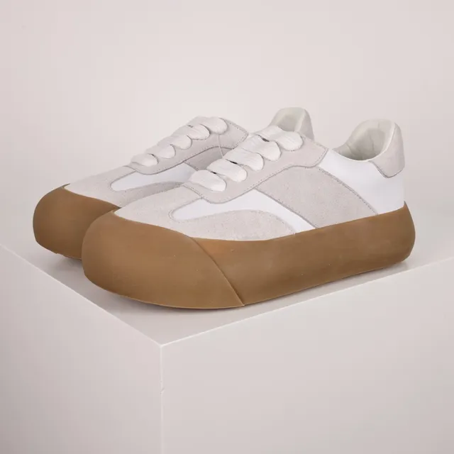 White and Gray Suede Leather Platform Sneaker 2