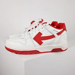 White and Red Arrow Logo Low-Top Lifestyle Sneakers