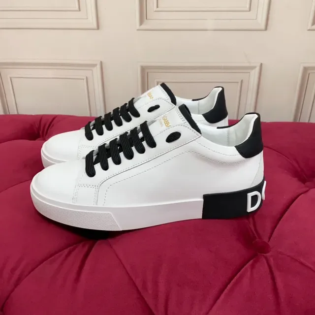 White Black Low-Top Leather Upper Sneakers 7