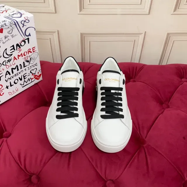 White Black Low-Top Leather Upper Sneakers 8
