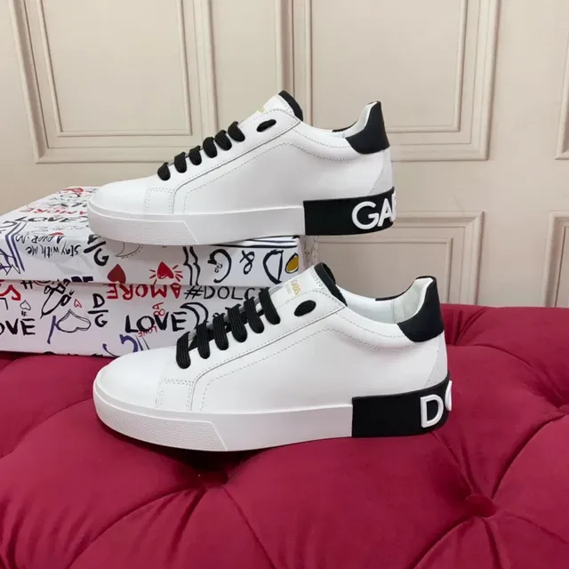 White Black Low-Top Leather Upper Sneakers 9