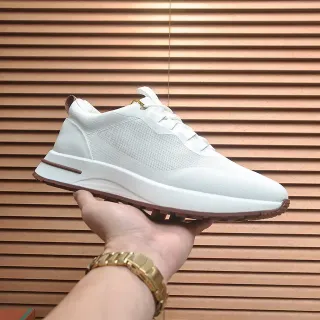 White Brown Modern Minimalist Mesh-and-Synthetic Upper Sneakers