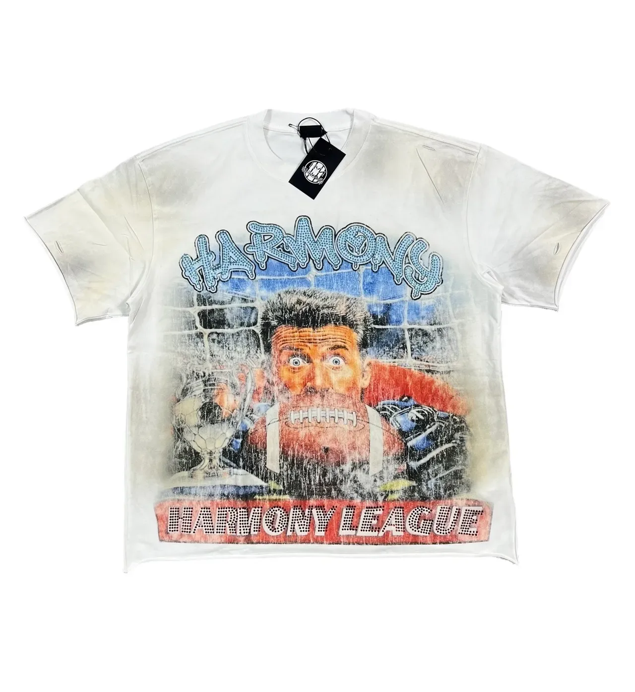 White Distressed Graphic Print Front-and-Back T-Shirt 7