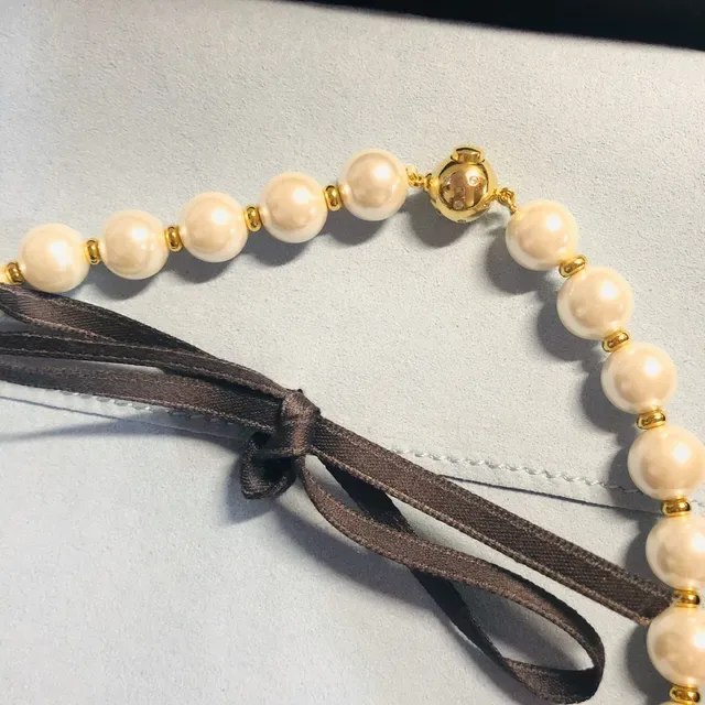 White Gold Pearl Strand Charms Necklace 3