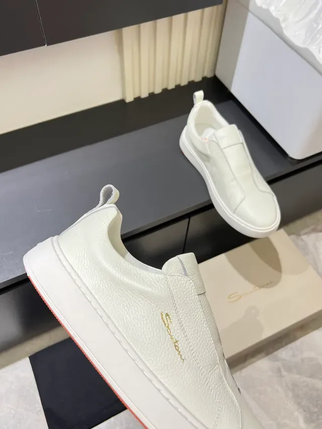 White Gold Slip-On Textured Leather Sneakers 3