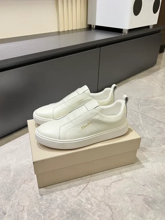 White Gold Slip-On Textured Leather Sneakers 5