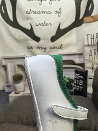 White Green Leather-Like Upper Piping Trim Mary Jane Shoes 3