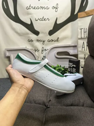 White Green Leather-Like Upper Piping Trim Mary Jane Shoes 5