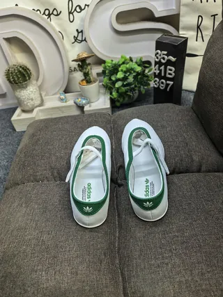 White Green Leather-Like Upper Piping Trim Mary Jane Shoes 8