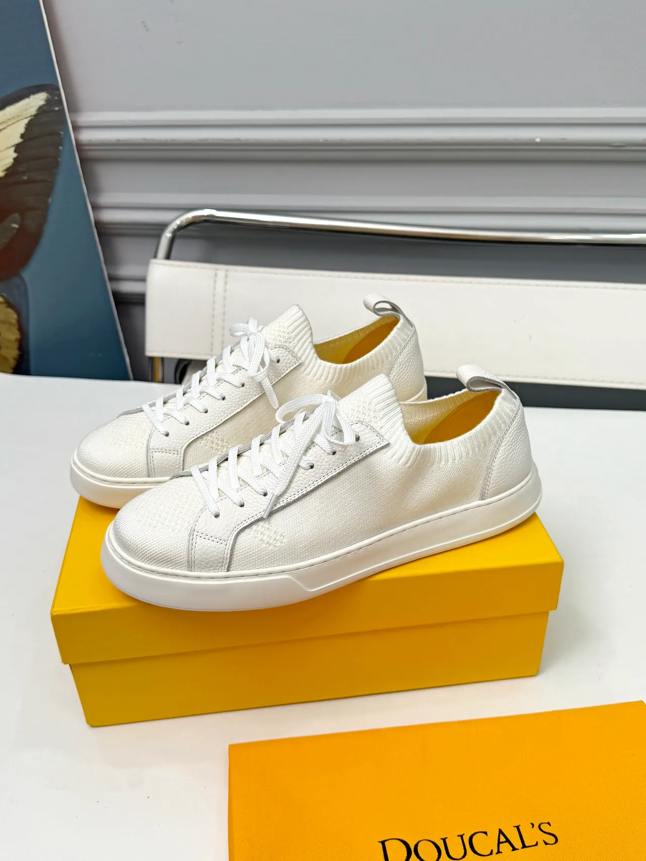 White Knit Collar Paneled Lifestyle Sneakers 4