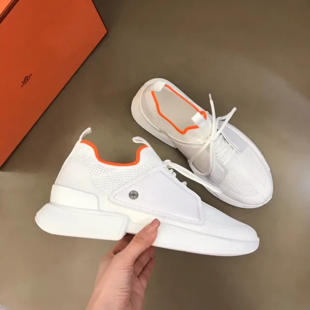 White Orange Mesh Upper Accent Trim Sneakers 7