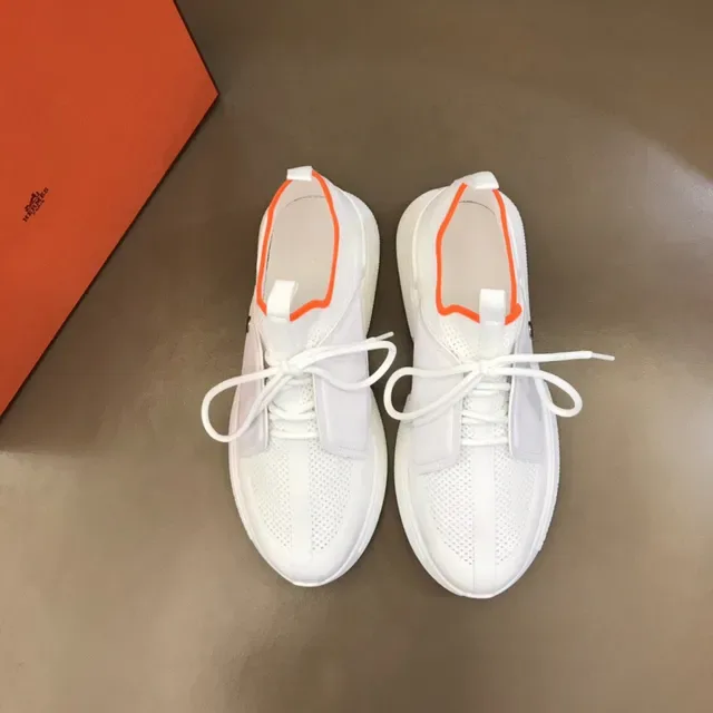 White Orange Mesh Upper Accent Trim Sneakers 9