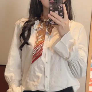White Ruffled Cuff Gathered Sleeve Shirt