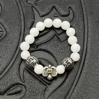 White Silver Beaded Spherical Stones Bracelet 6