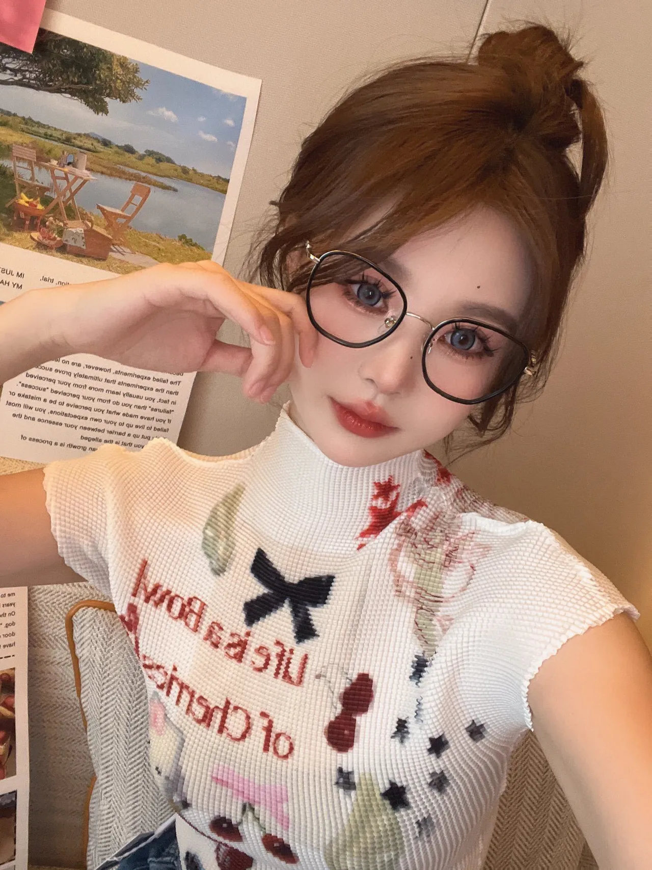 White Waffle-Knit High-Neck Embroidered Graphic Sweater 2