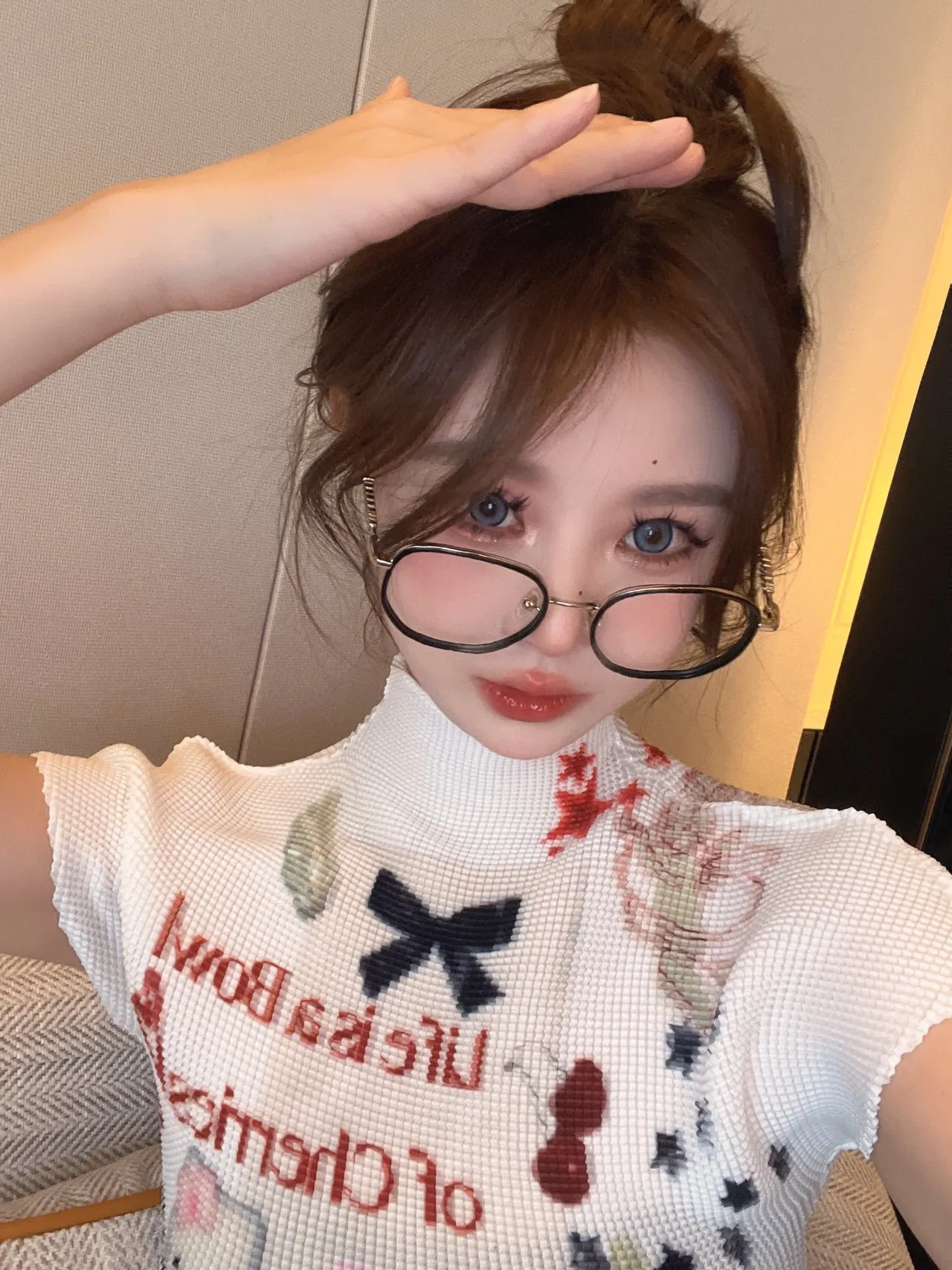 White Waffle-Knit High-Neck Embroidered Graphic Sweater 3