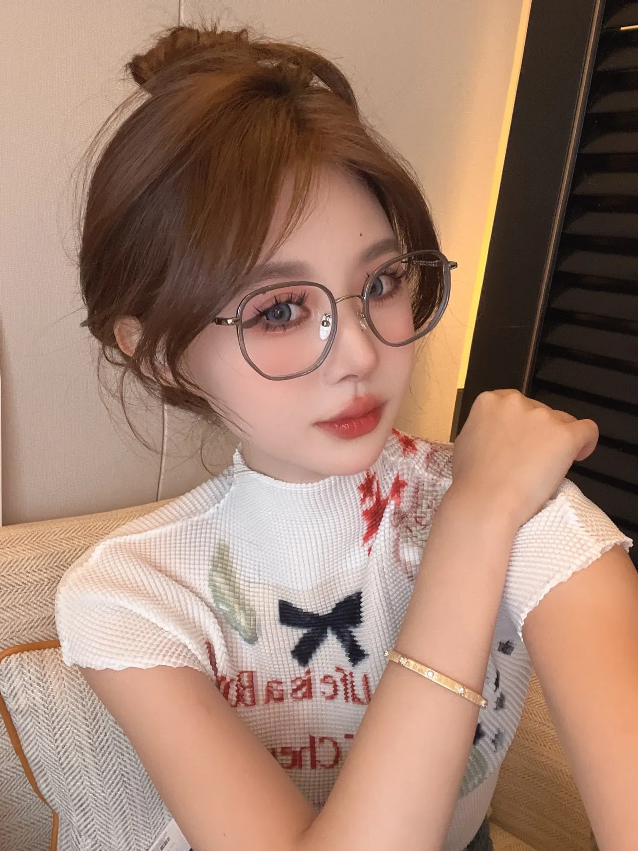 White Waffle-Knit High-Neck Embroidered Graphic Sweater 4