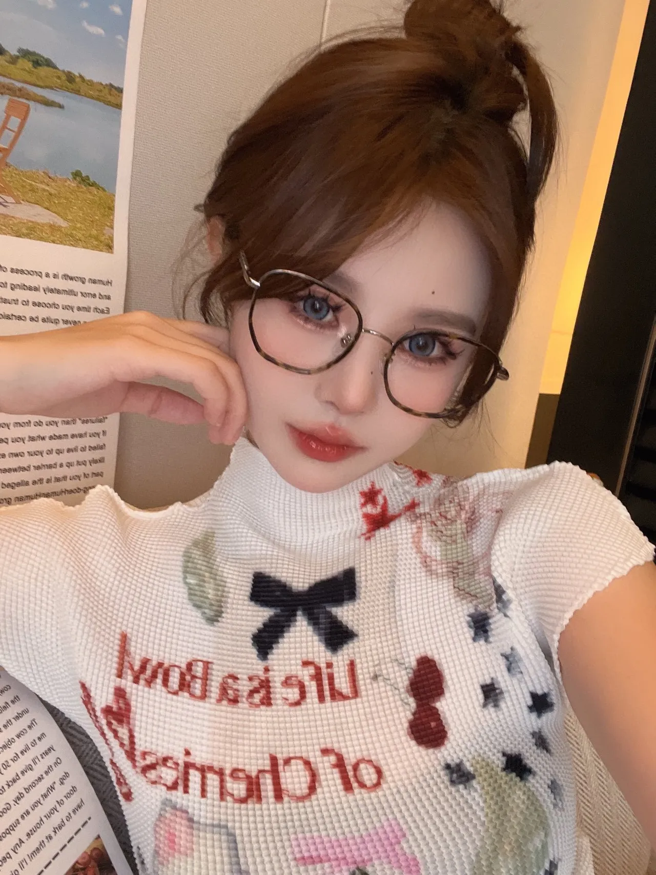 White Waffle-Knit High-Neck Embroidered Graphic Sweater 7