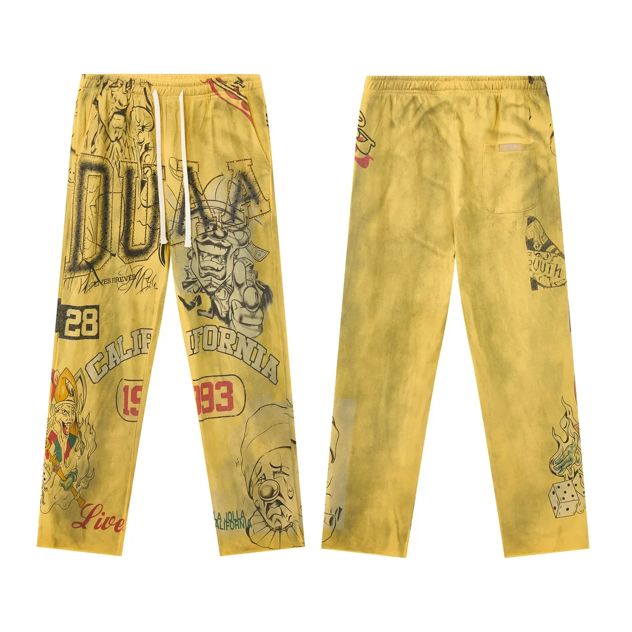 Pantalones de chándal amarillos con impresión gráfica, cintura con cordón y talla relajada 2