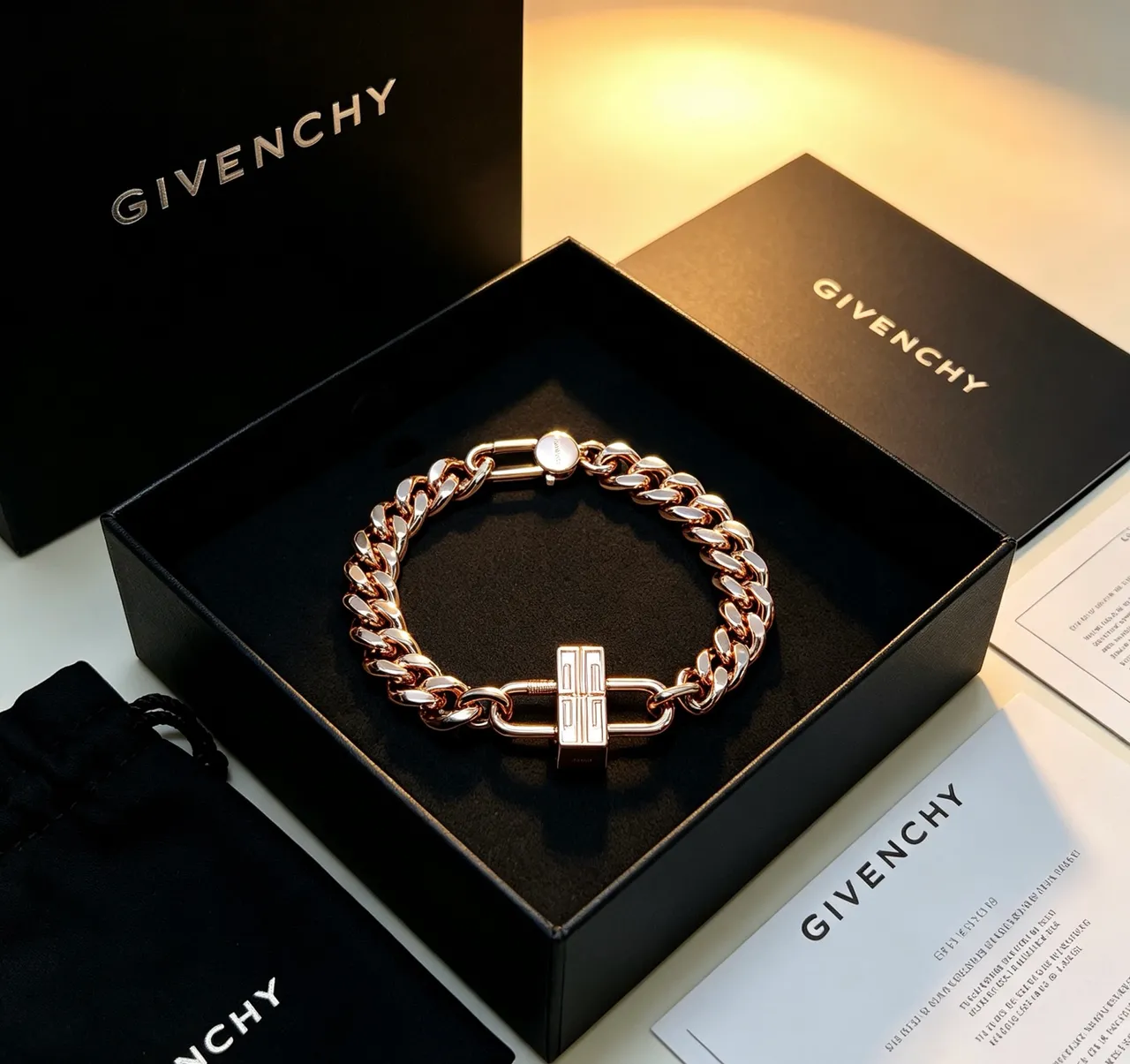 Givenchy Pandora Rose Gold Padlock Curb-Link Bracelet 2