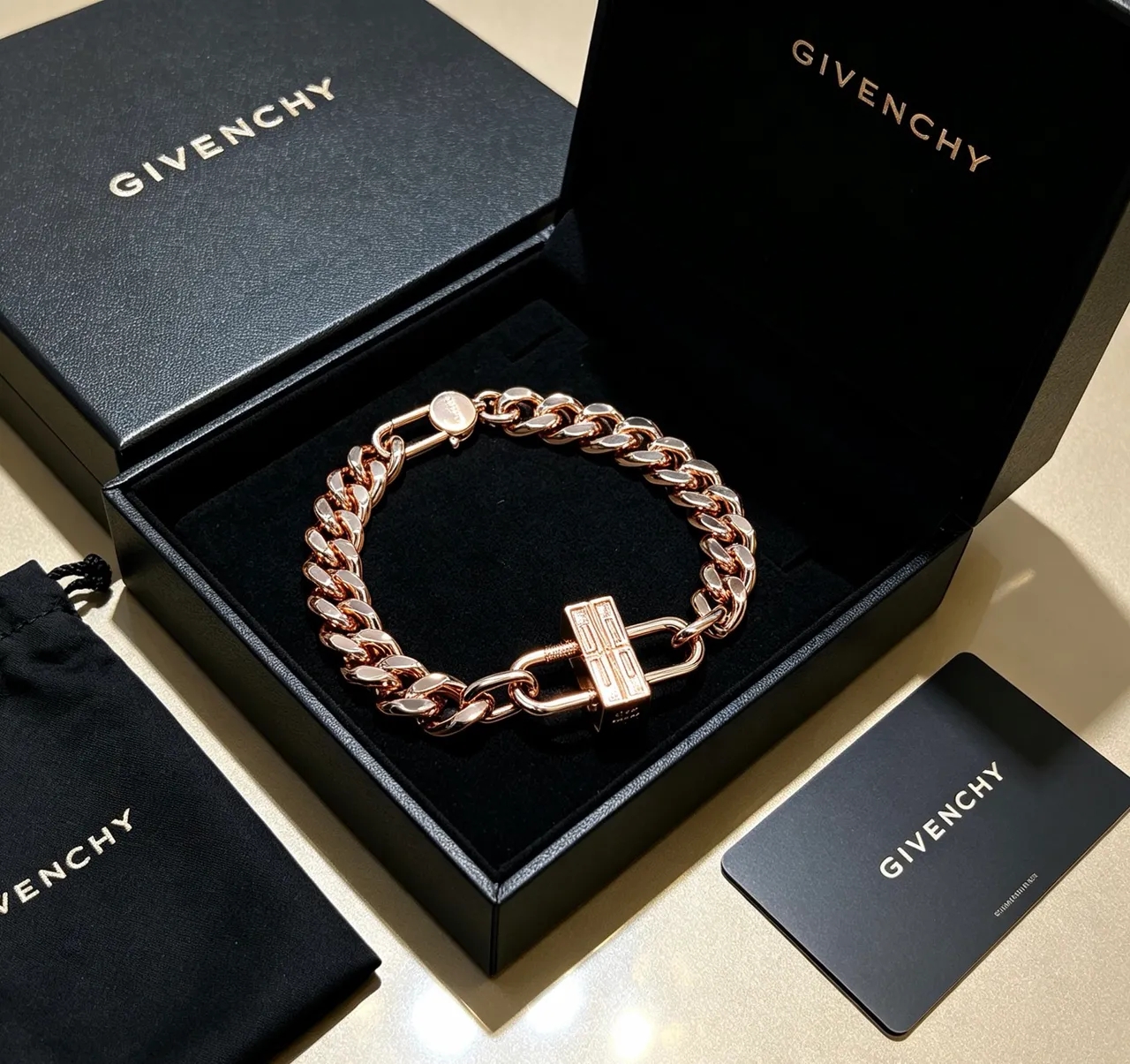 Givenchy Pandora Rose Gold Padlock Curb-Link Bracelet 4