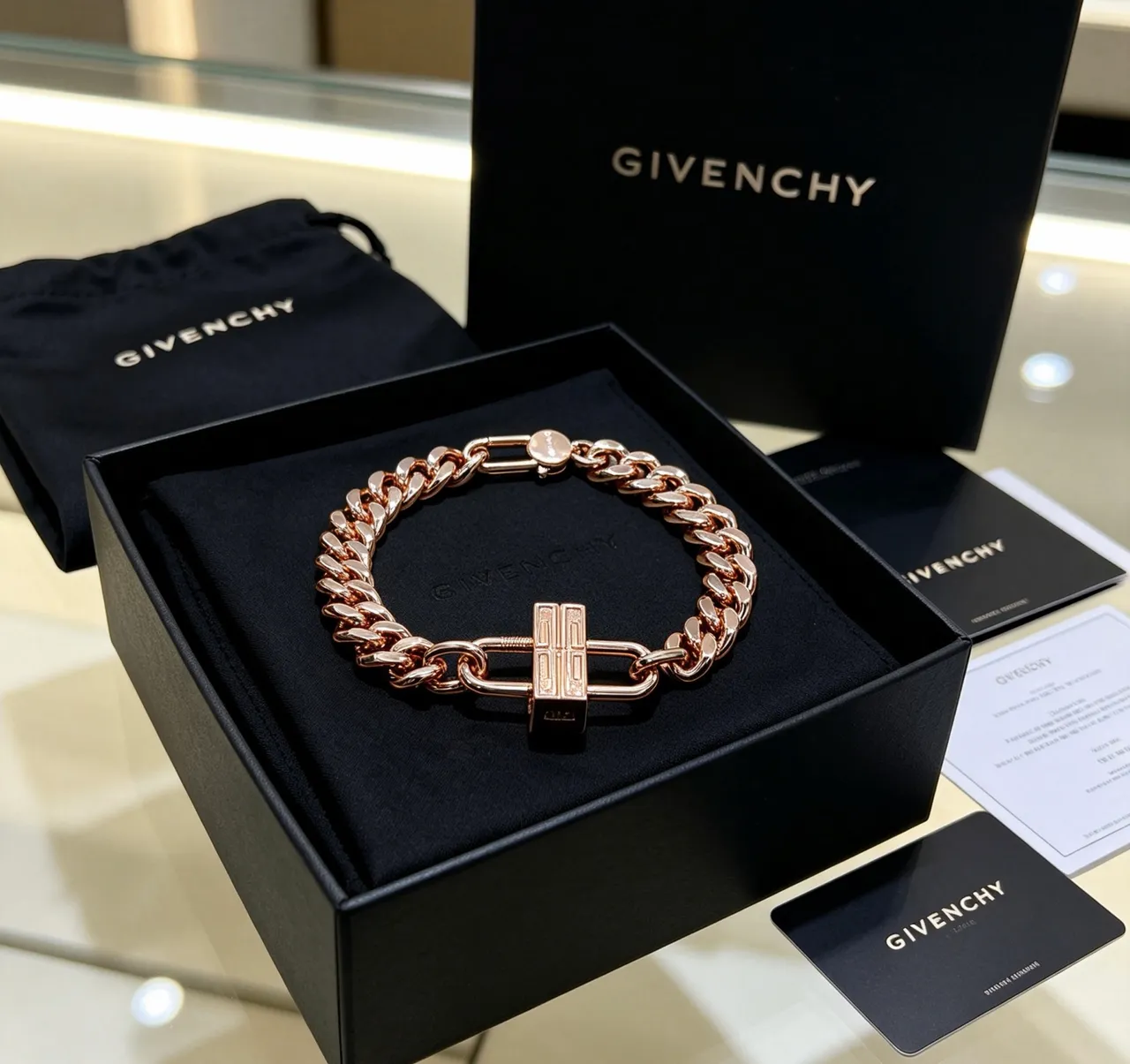 Givenchy Pandora Rose Gold Padlock Curb-Link Bracelet 5