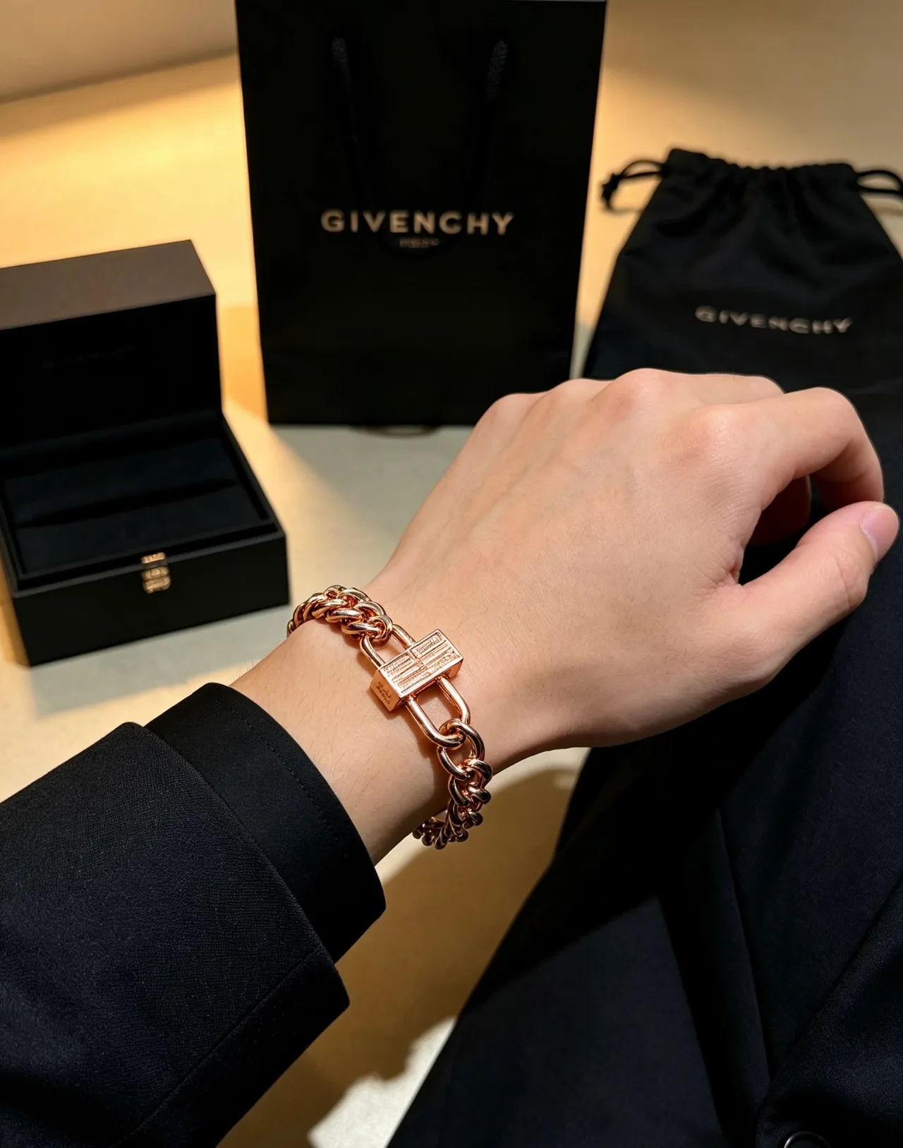 Givenchy Pandora Rose Gold Padlock Curb-Link Bracelet 6