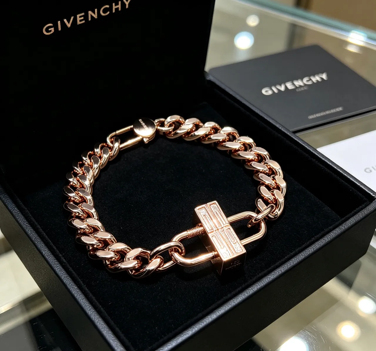 Givenchy Pandora Rose Gold Padlock Curb-Link Bracelet 7