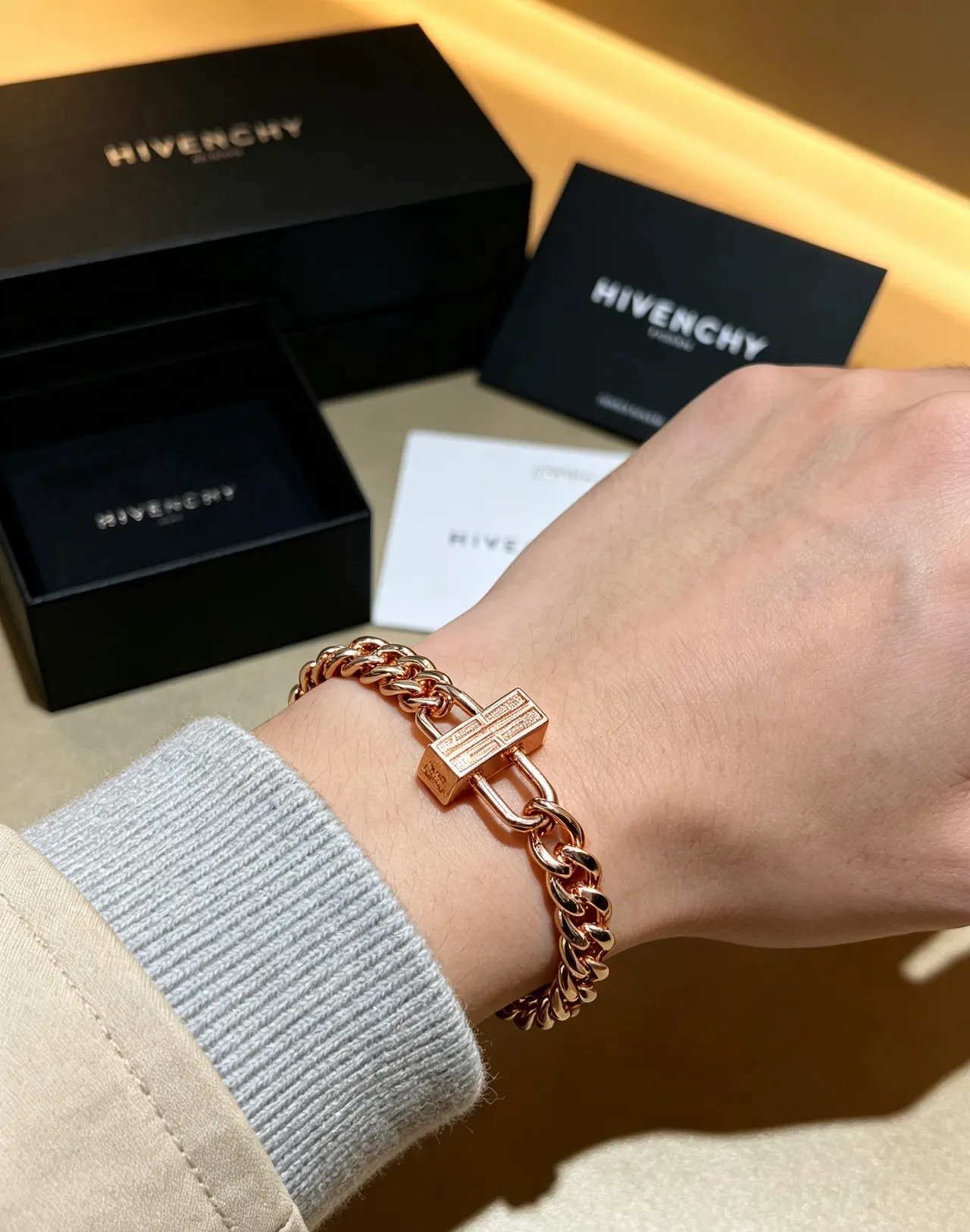Givenchy Pandora Rose Gold Padlock Curb-Link Bracelet 8