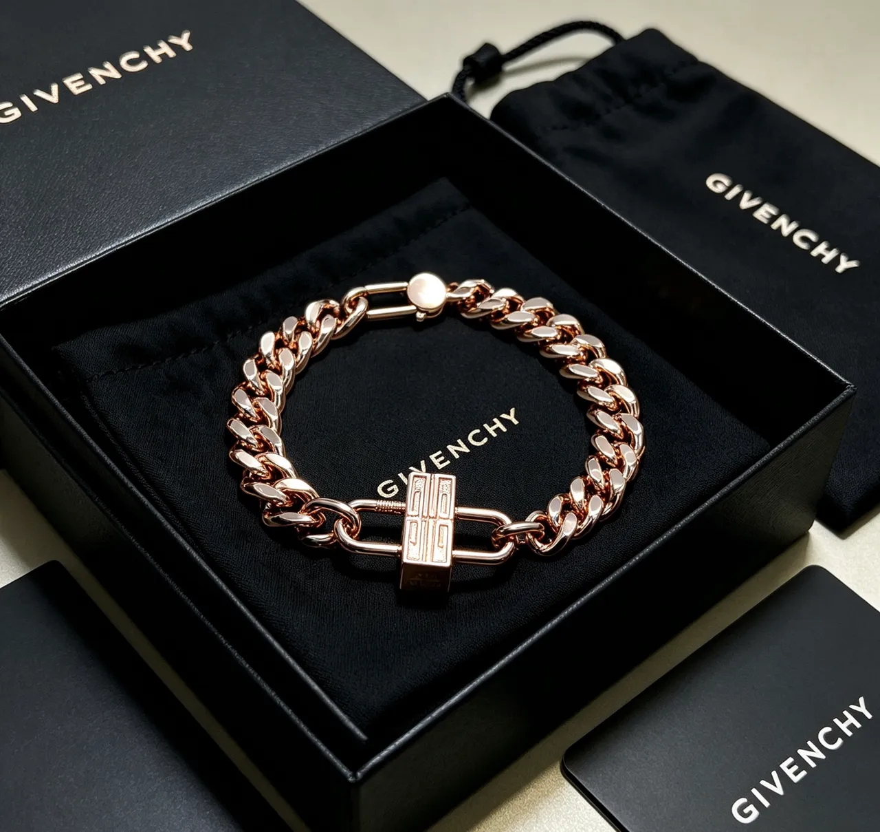 Givenchy Pandora Rose Gold Padlock Curb-Link Bracelet 9