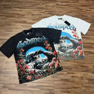 Godspeed Astronaut and Roses Graphic Rhinestone Sleeve T-Shirt