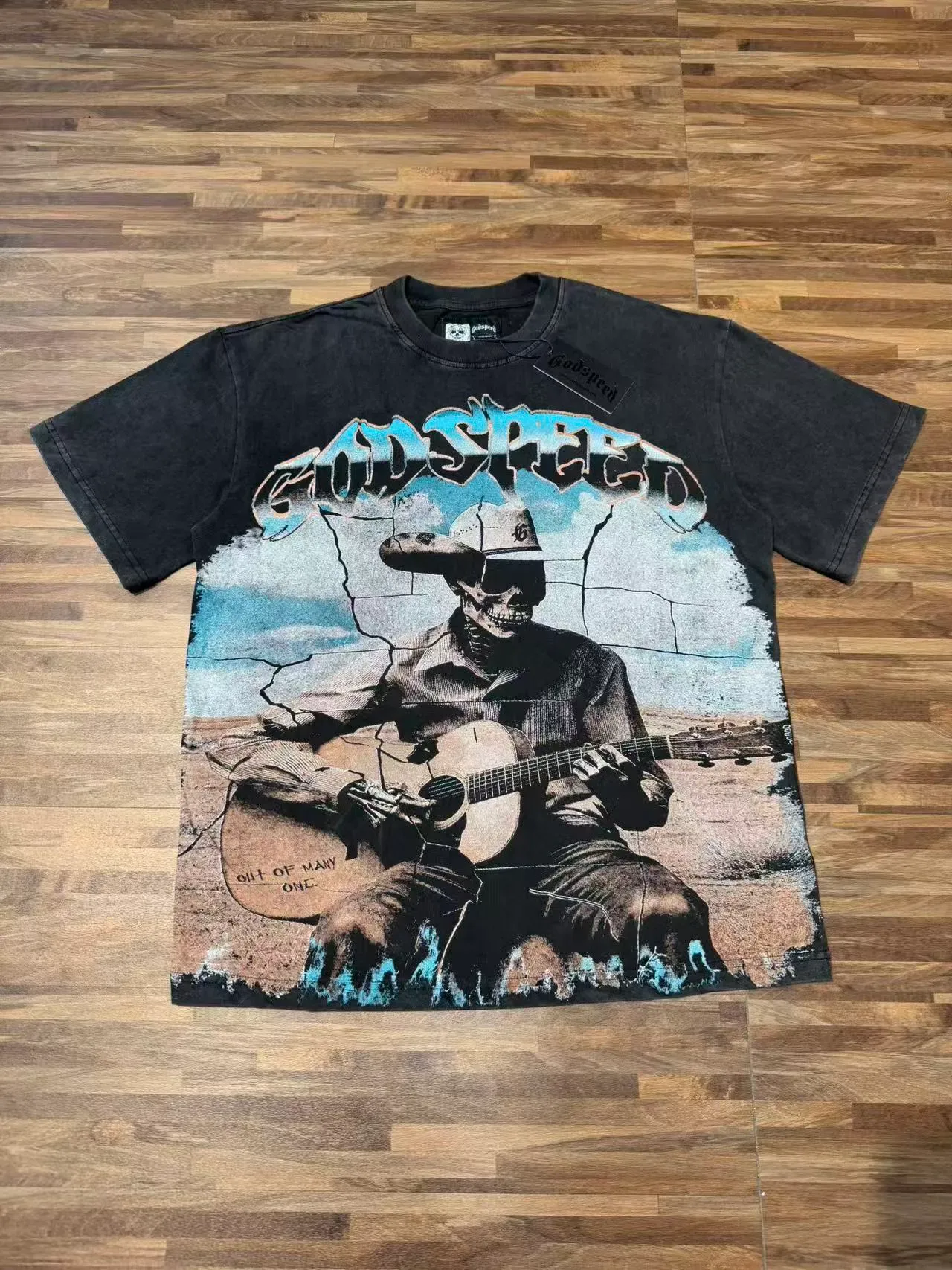 Godspeed Black Blue Distressed Graphic Print T-Shirt 2